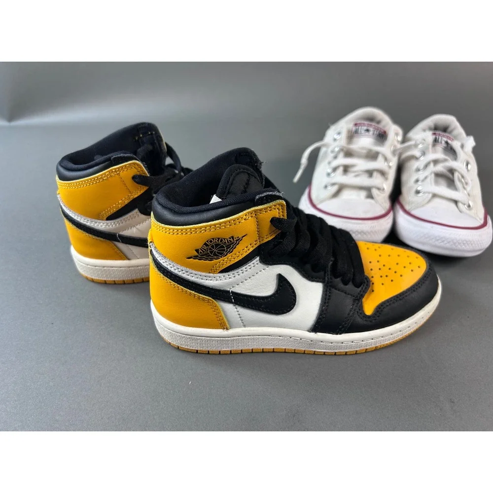 Jordan 1 Mid Taxi and Converse Chuck Taylor All‎ Star Youth sz 12 Sneaker Bundle
